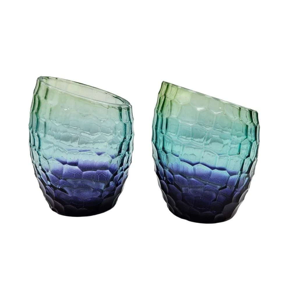 Yankee Candle Retired Candle Holders Purple Teal Green Slanted Rim Honeycomb
